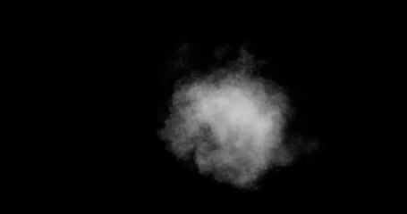 Real white cloud vapor isolated on black background with visible droplets