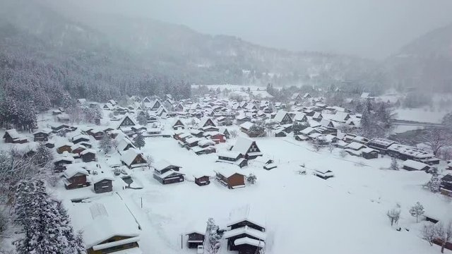 The traditionally thatched houses in Shirakawa-go where is the mountain village among the snow near Gifu, Ishikawa, and Toyama prefecture in the winter, Japan