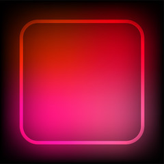 Neon sign.Rectangle glowing light banner with blank space. Electric rectangle frame on dark red and pink  background.Neon right-angled background with flares and sparkles. Vintage vector illustration