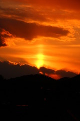 夕焼け　太陽柱