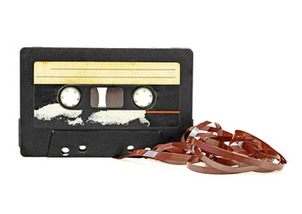 Classic audio cassette with tape isolated on white background