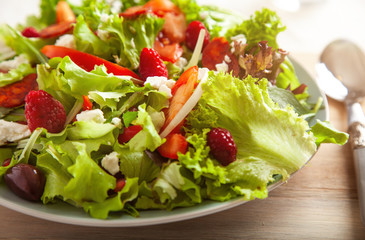 Summer salad with green lettuce and tomatoes