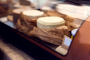 Different kinds of cheese at cheese festival. Organic and farm food