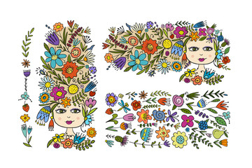 Pretty floral woman for your design