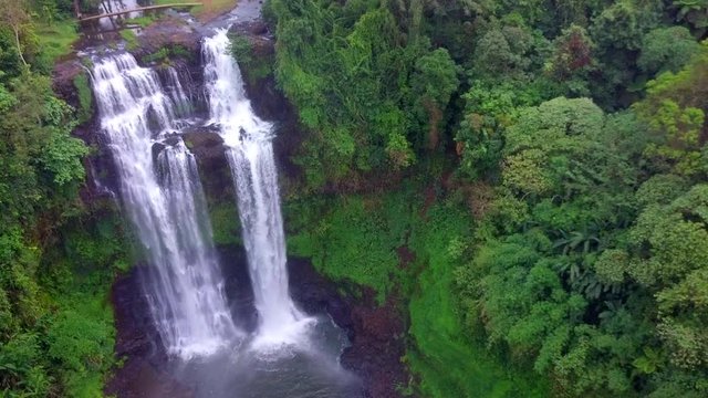 Aerial view of Tad Yaung waterfall in rainforest at Pakse and Champasak city Laos