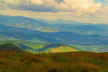 Summer landscape in the Carpathian mountains. View of the mountain peak Hoverla.