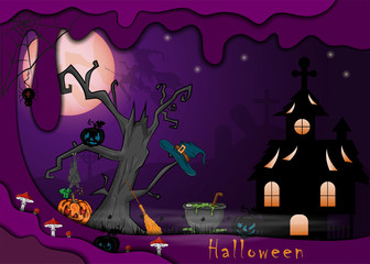 illustration on 4 all saints day eve holiday theme, Halloween background design in 3D paper cut style