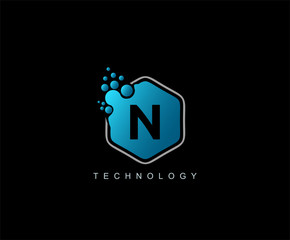 Hexagon Techno N Letter Logo. Modern Hexagon molecular shape.