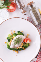 diet food. chicken breast with broccoli and chickpeas