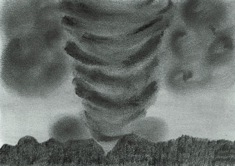 Tornado Over a City - Hand Drawn Pencil Drawing