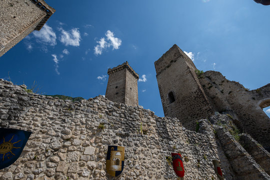 Pacentro, L'Aquila, Abruzzo.  Caldora Castle.  The castle Caldora or castle Cantelmo is an ancient fortification of Abruzzo, located in the historic center of Pacentro, in the province of L'Aquila.