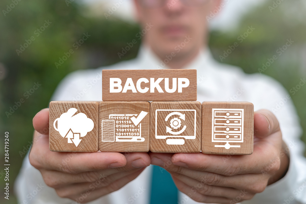 Poster backup storage data internet technology business concept.