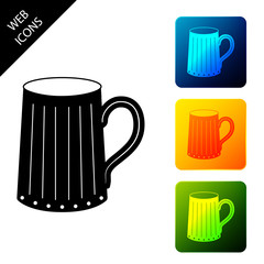 Wooden beer mug icon isolated on white background. Set icons colorful square buttons. Vector Illustration