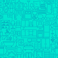 Room Furniture Line Seamless Pattern