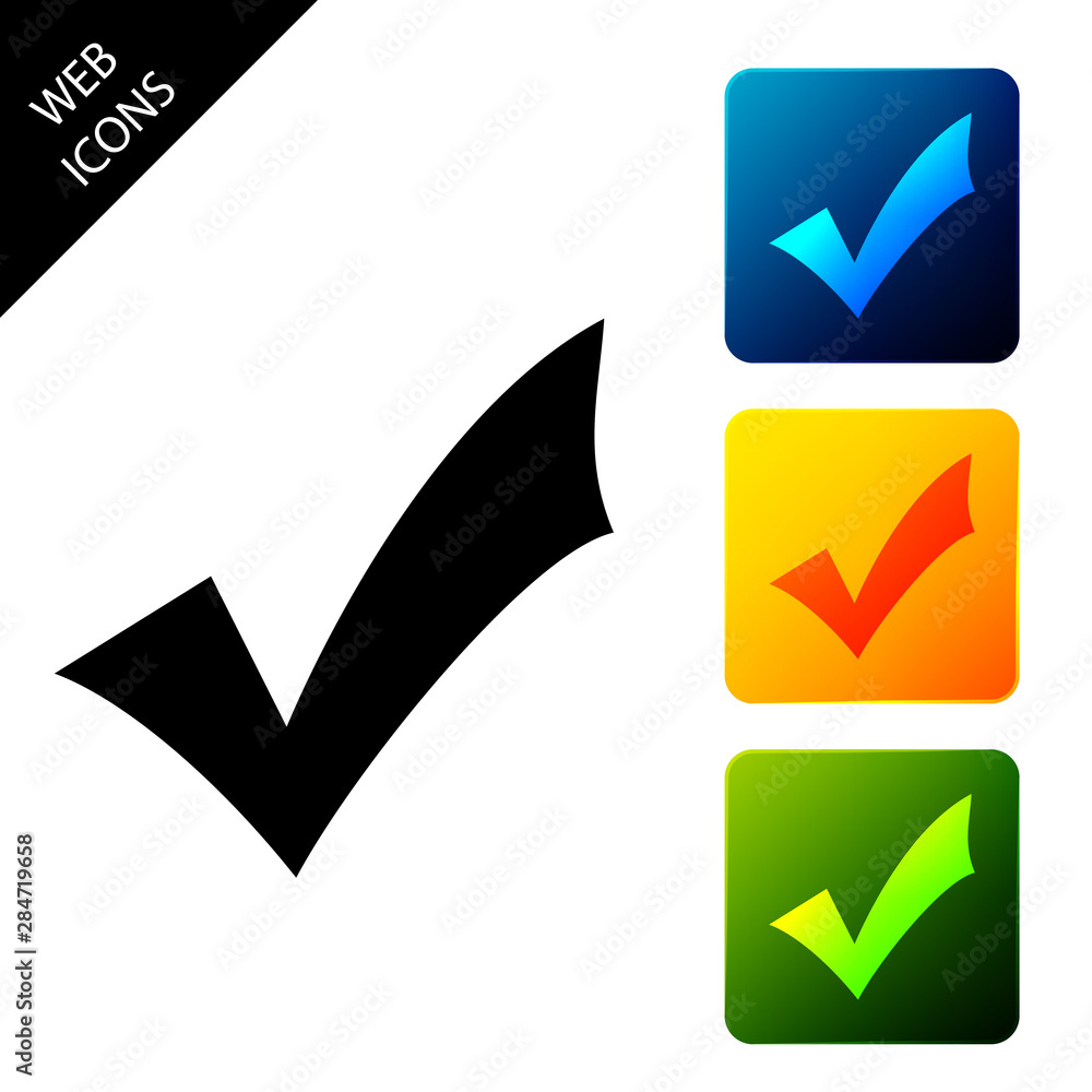 Aufkleber check mark icon isolated on white background. tick symbol. set icons colorful square buttons. vector