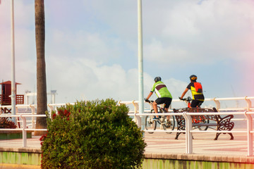 Two cyclists ride on the beach Boulevard.