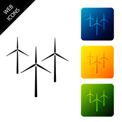 Wind turbine icon isolated on white background. Wind generator sign. Windmill silhouette. Windmills for electric power production. Set icons colorful square buttons. Vector Illustration