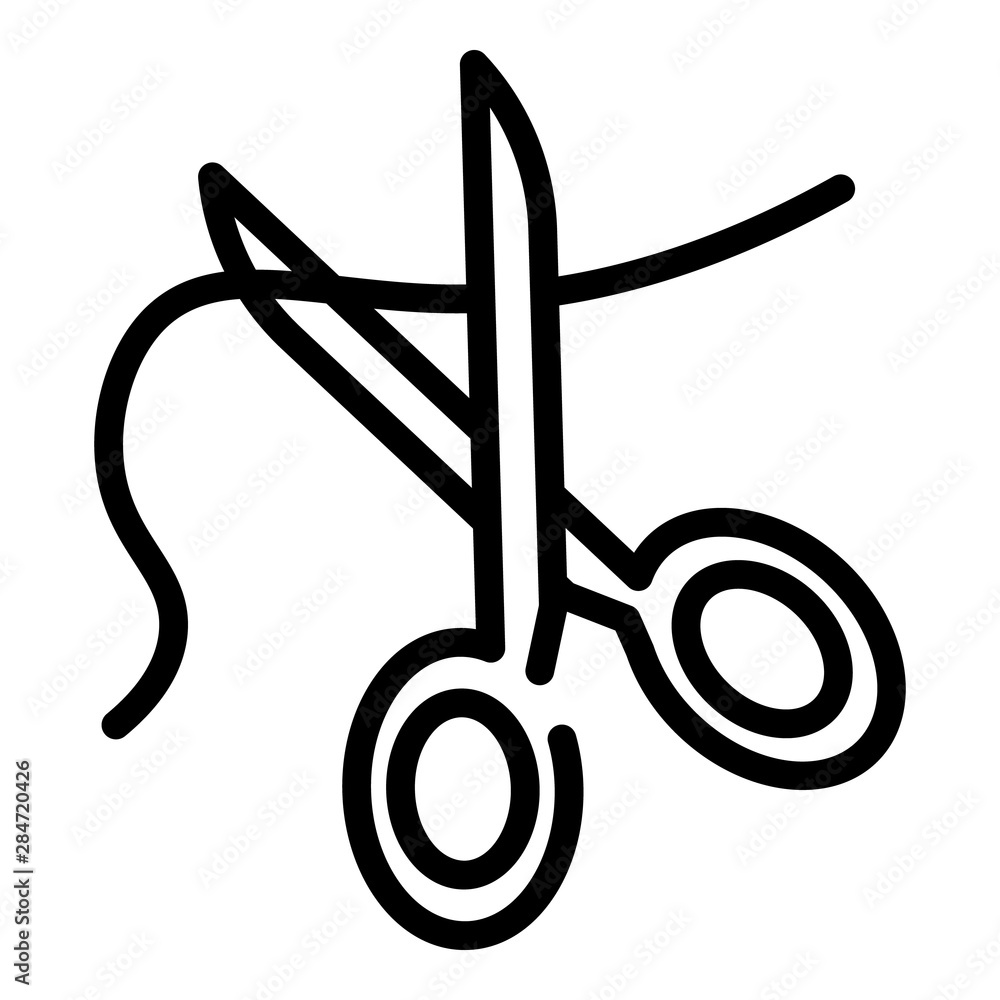 Poster scissors cut thread icon. outline scissors cut thread vector icon for web design isolated on white b