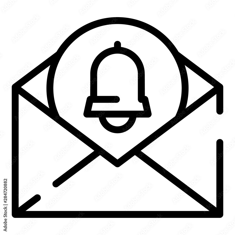 Poster envelope with a bell icon. outline envelope with a bell vector icon for web design isolated on white