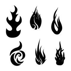 Fire flame icon set vector illustration design. Black silhouette tongues of flame icon isolated on white background.