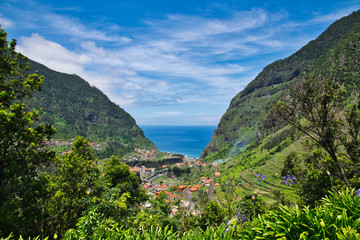 Sao Vicente best panoramic viewpoint from the church Capelinha N. S. Fatima to Encumeada pass in...