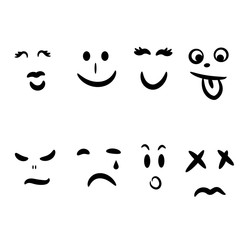 Emoticon hand drawn abstract face emotions expression.