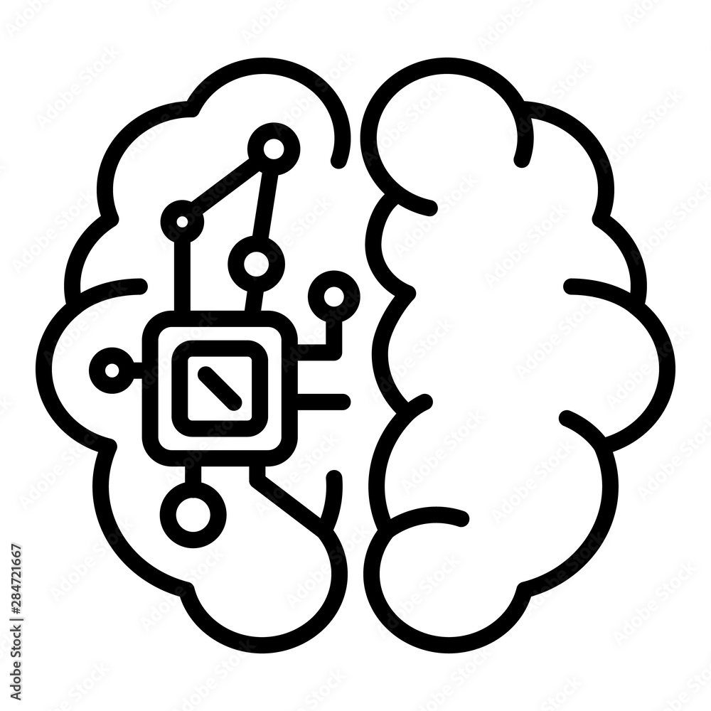 Aufkleber electronic chip in the brain icon. outline electronic chip in the brain vector icon for web design i