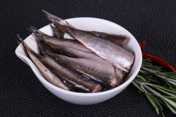 Anchovy fish snack in the bowl