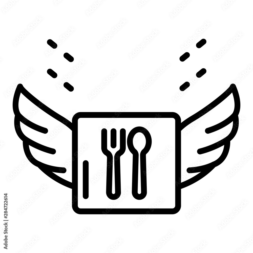 Poster wings napkin fork and spoon icon. outline wings napkin fork and spoon vector icon for web design iso