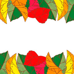 Frame for printing or decor with bright colorful autumn leaves of the apple tree