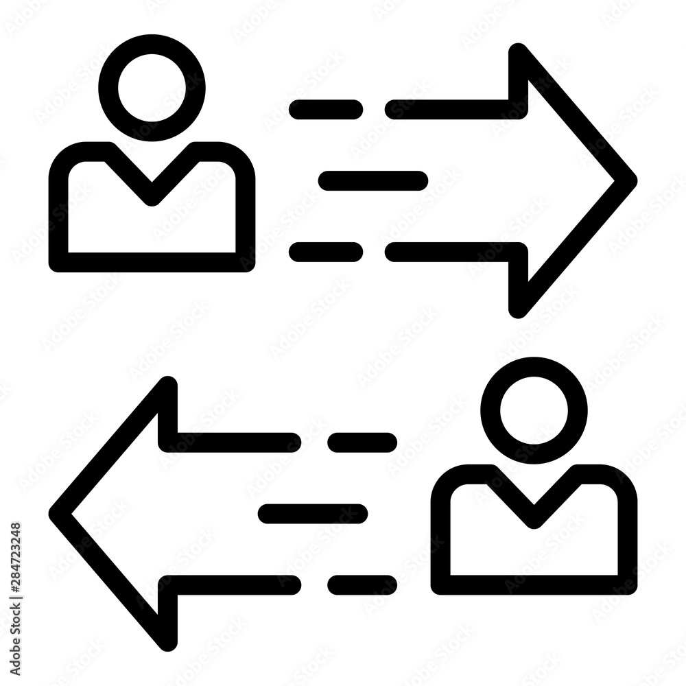 Poster person to person arrow icon. outline person to person arrow vector icon for web design isolated on w
