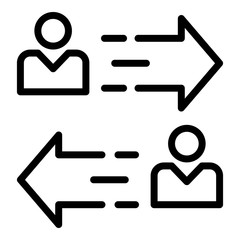 Person to person arrow icon. Outline person to person arrow vector icon for web design isolated on white background