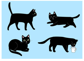 black cats vector set