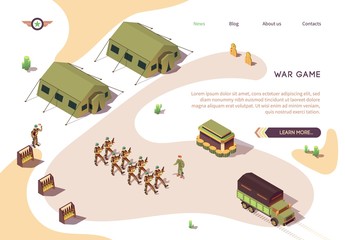 War Game Banner with Military Base Camp in Dessert