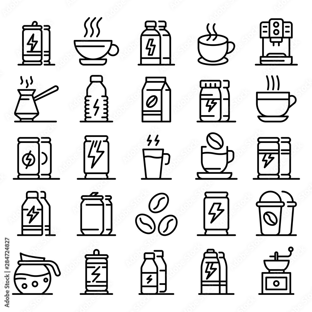 Poster energetic drink icons set. outline set of energetic drink vector icons for web design isolated on wh