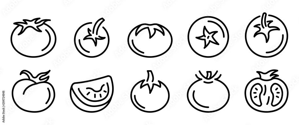 Poster tomato icons set. outline set of tomato vector icons for web design isolated on white background