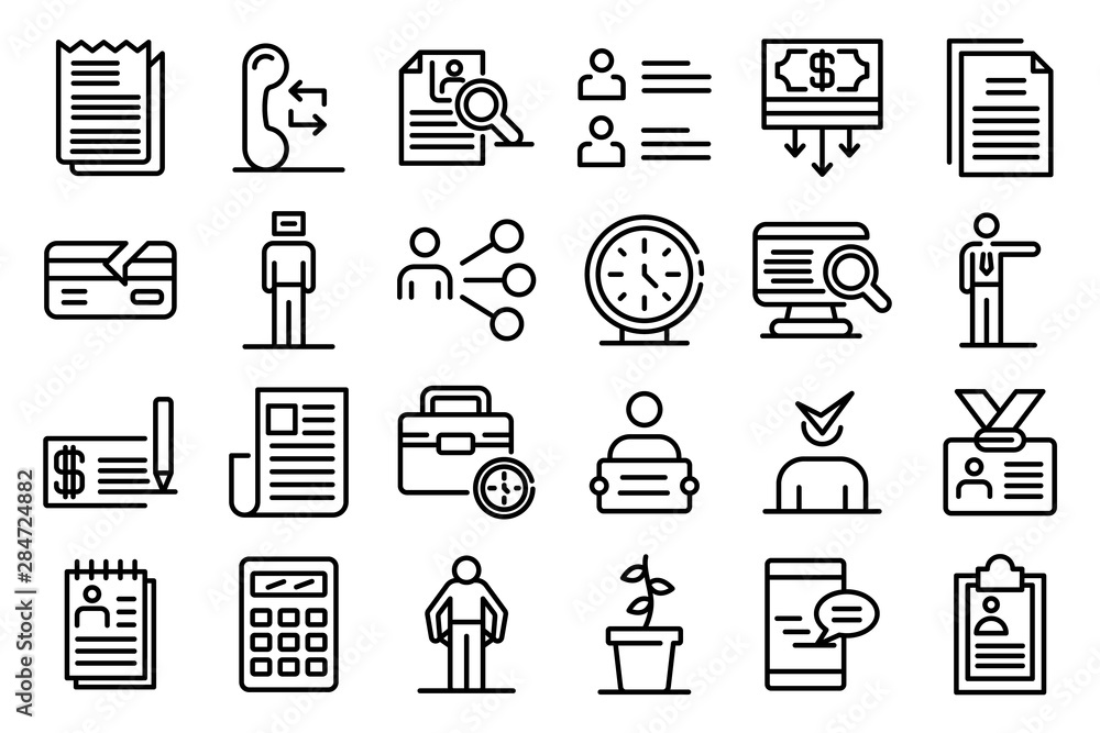 Poster unemployed icons set. outline set of unemployed vector icons for web design isolated on white backgr
