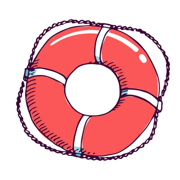 recommend clip art: Life buoy red color hand drawn illustration