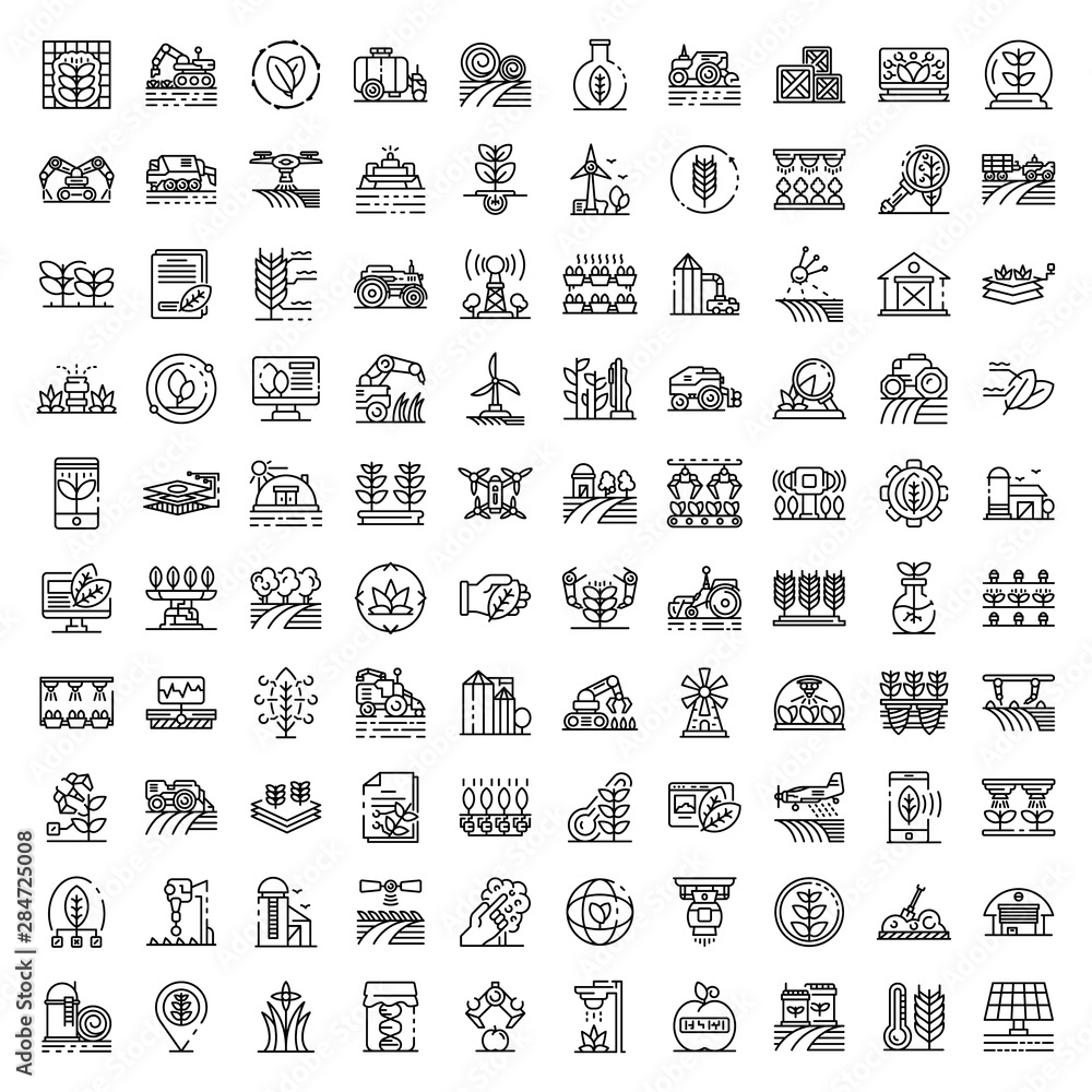 Poster farming robot icons set. outline set of farming robot vector icons for web design isolated on white 
