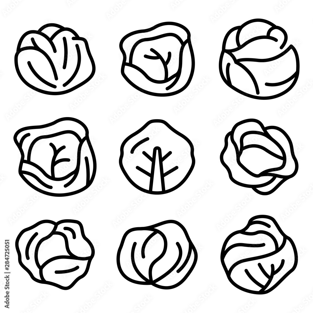 Poster Cabbage icons set. Outline set of cabbage vector icons for web design isolated on white background