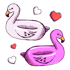 Flamingo inflatable circles hand drawn illustrations set
