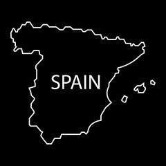 Spain map sign. White outline of Spain on a black background