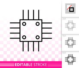 Microchip circuit simple black line vector icon