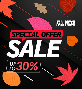Autumn sale special offer. Up to 30% discount vector banner