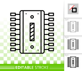 Microchip circuit simple black line vector icon