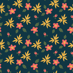 Floral seamless pattern. Vector textures. Autumn flowers , orange.pink and yellow shades. Print flower color