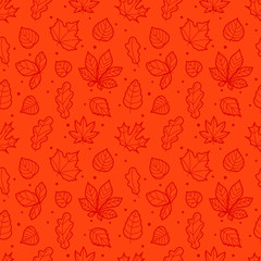 Red seamless background with autumn leaves