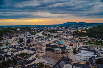 Aerial view of the city and river
