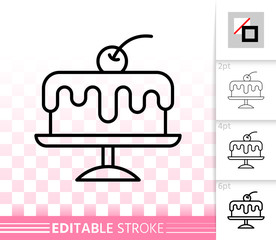 Cherry Cake dessert simple black line vector icon