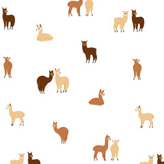 Cartoon alpaca - simple trendy animal pattern on white background. Cartoon vector illustration for prints, clothing, packaging and postcards. 